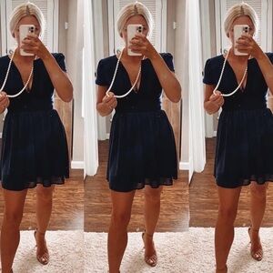 TOBI Navy Fit & Flare deep v neckline Dress size Medium